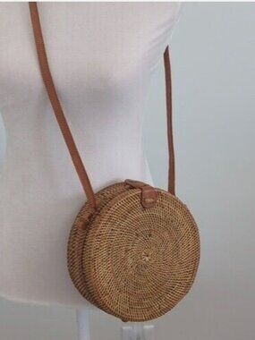 Rattan Round Crossbody Bag Retro 70's Style Circle Bag
